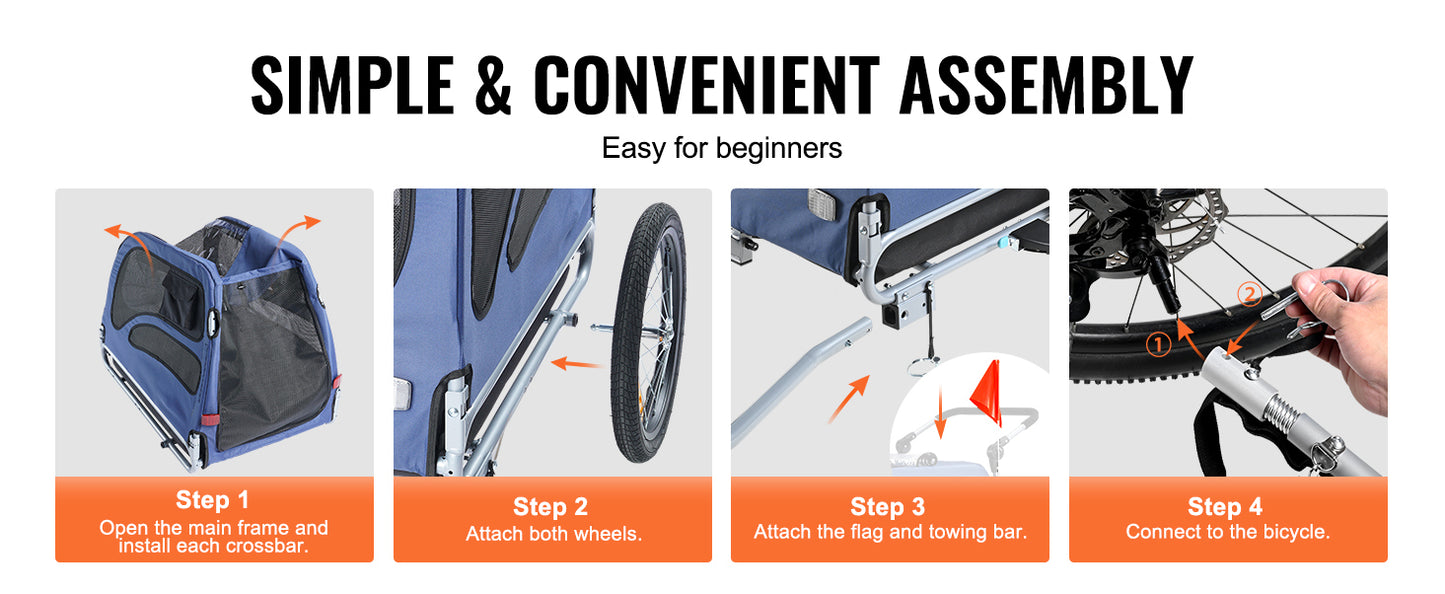 2-in-1 Dog Bike Trailer & Pet Stroller – Heavy-Duty 100 lbs Carrier with Wheels, Coupler, Reflectors & Safety Flag