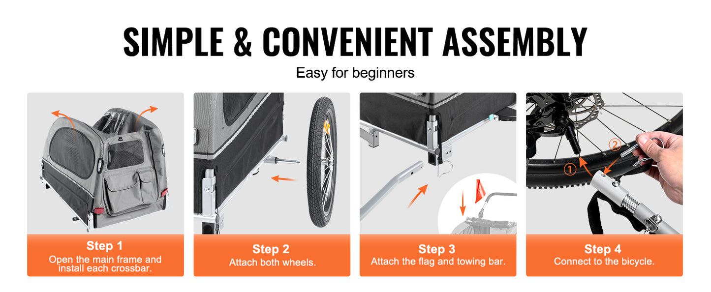 2-in-1 Pet Stroller & Dog Bike Trailer – Heavy-Duty 40kg Capacity, Foldable Wagon with Reflectors & Bicycle Coupler